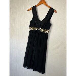 Banana Republic Silk Cocktail Dress Black Sz 0 Gold Beaded Promotion